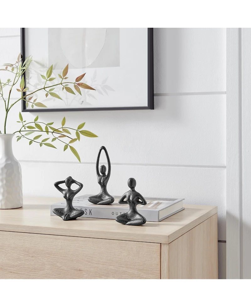 Danya B Dark Brown Cast Iron Female Peaceful Yoga Figures Sculptures Set of 3 Poses