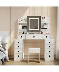 Streamdale Furniture Farmhouse Vanity Desk with Mirror, Lights, and Charging