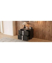 Streamdale Furniture Streamdale Mirrored Nightstand with 2 Drawers, Black