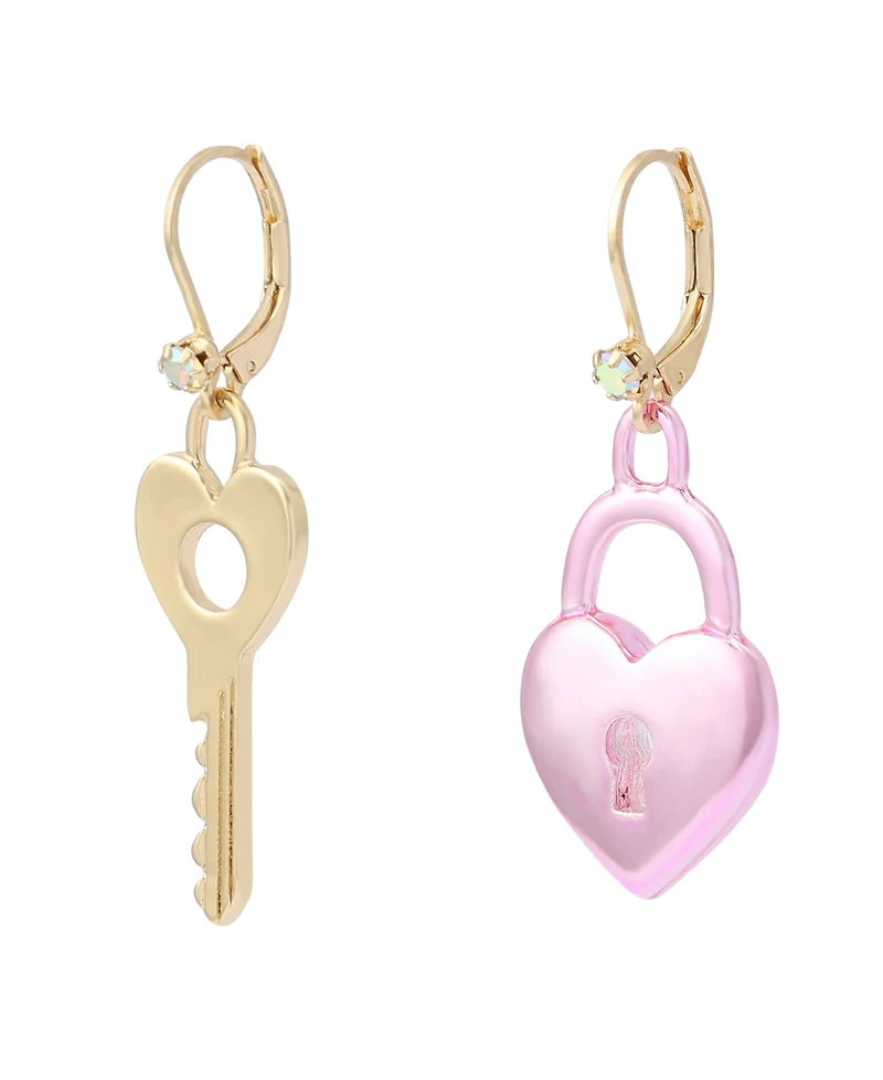 Betsey Johnson Faux Stone Sweetheart Lock Key Drop Earrings