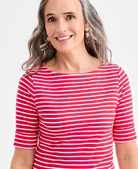 Style & Co Women's Printed Boat-Neck Elbow-Sleeve Top