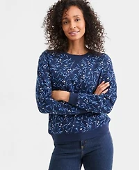 Style Co Womens Printed Fleece Crewneck Sweatshirt Macys Exclusive