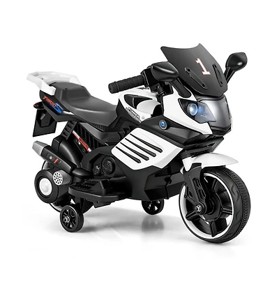 Hongge Kids Electric Ride On Motorcycle with Training Wheels and Realistic Driving Features