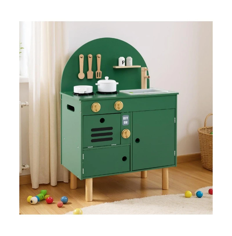 Hongge Kids Wooden Play Kitchen Set with Accessories and Storage for Pretend Cooking