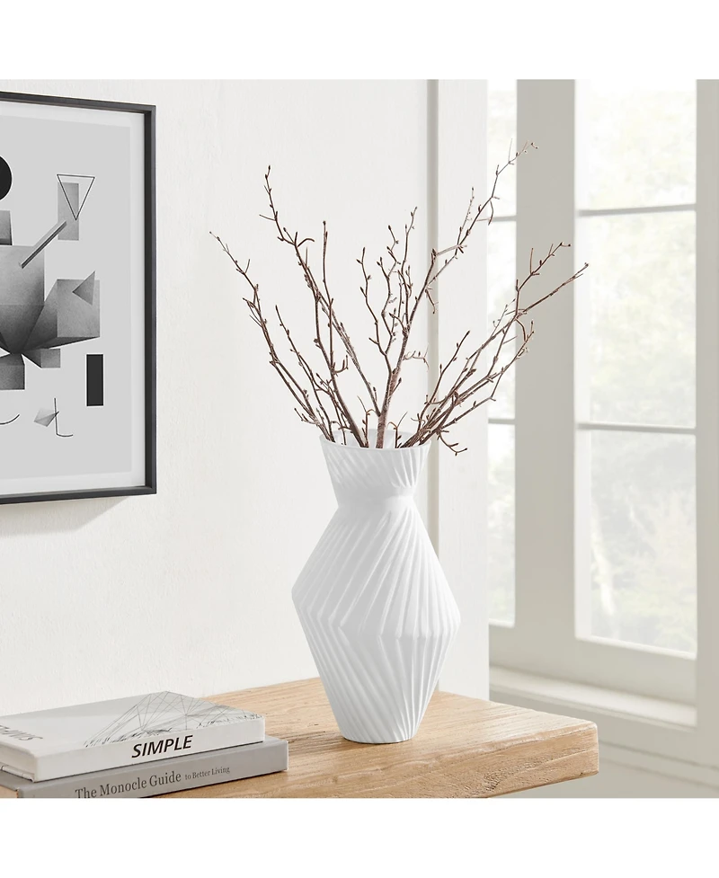 Danya B Eos White Ribbed Angular Glass Tabletop Vase