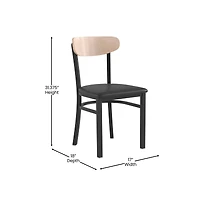 Emma+Oliver Yara Industrial Dining Chair with Rolled Steel Frame and Solid Wood Seat - 500 lbs. Static Weight Capacity