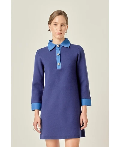 English Factory Women's Mixed Media Knit Dress With Denim