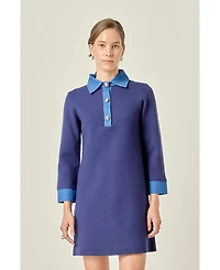 English Factory Women's Mixed Media Knit Dress With Denim