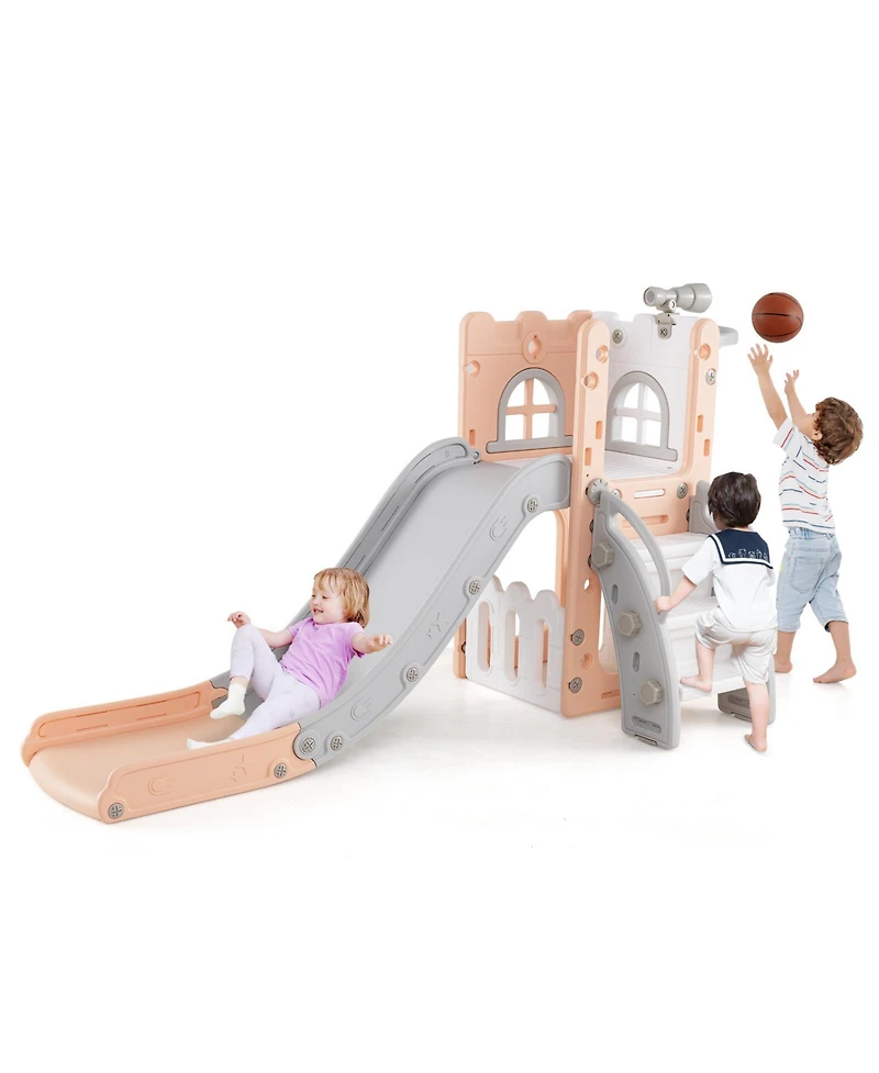 Hongge 6-in-1 Toddler Slide and Playground Set with Basketball Hoop and Climbing Ladder