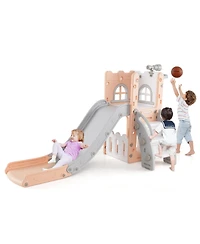 Hongge 6-in-1 Toddler Slide and Playground Set with Basketball Hoop and Climbing Ladder