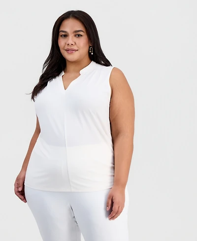 Anne Klein Plus Pleated-Shoulder Sleeveless Top