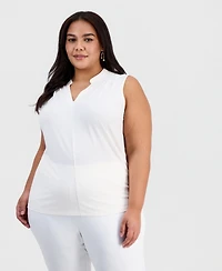 Anne Klein Plus Pleated-Shoulder Sleeveless Top