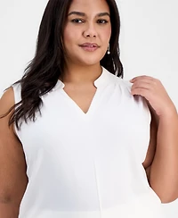 Anne Klein Plus Pleated-Shoulder Sleeveless Top