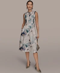 Donna Karan New York Women's Sleeveless Floral Fit and Flare Midi Dress