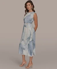 Donna Karan New York Women's Sleeveless Pleated A-Line Midi Dress