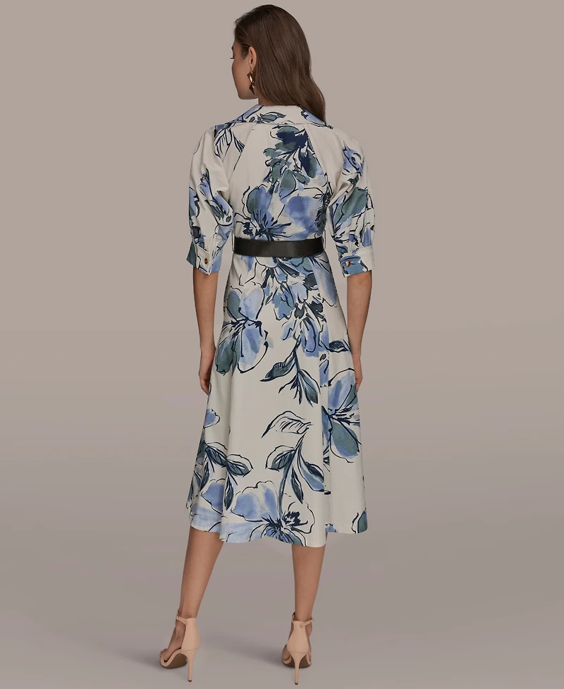Donna Karan New York Women's Spread Collar Floral Midi Shirt Dress
