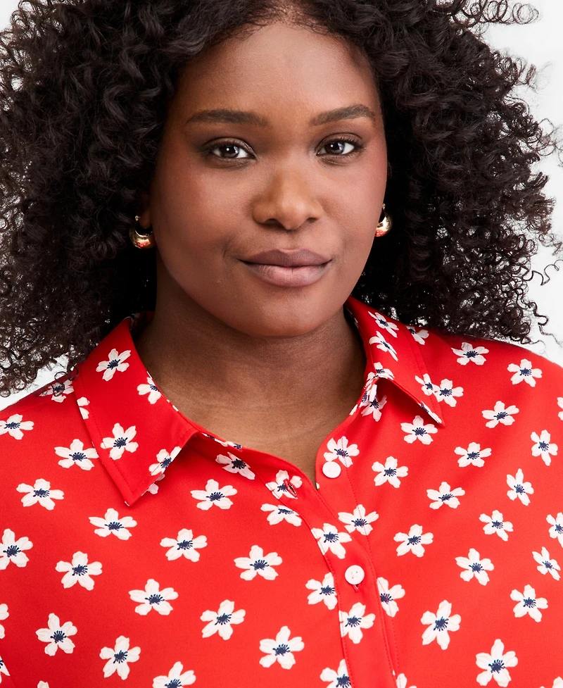 On 34th Trendy Plus Printed Collared Button-Front Shirt, Macy's Exclusive