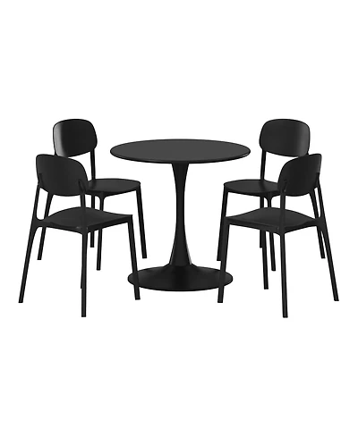 WestinTrends 5-Piece Indoor Outdoor Metal Round Patio Dining Table Set With Stackable Resin Side Chairs