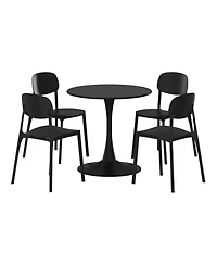 WestinTrends 5-Piece Indoor Outdoor Metal Round Patio Dining Table Set With Stackable Resin Side Chairs