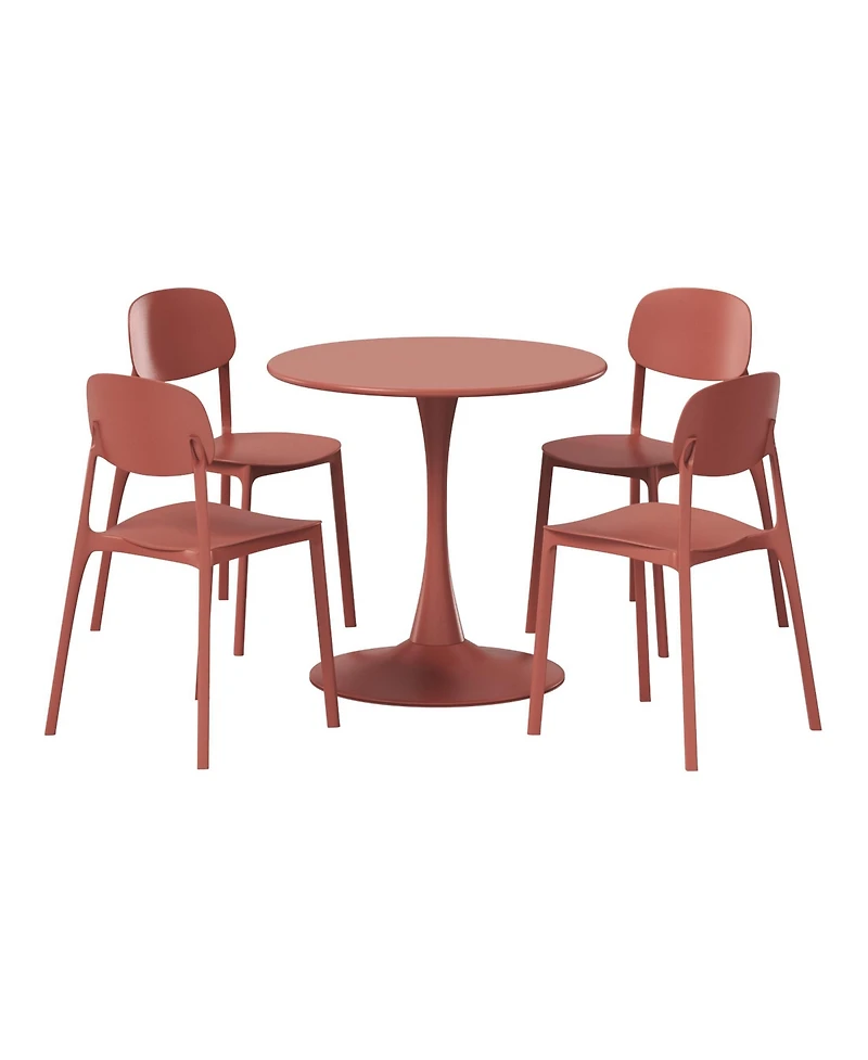 WestinTrends 5-Piece Indoor Outdoor Metal Round Patio Dining Table Set With Stackable Resin Side Chairs