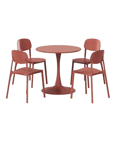 WestinTrends 5-Piece Indoor Outdoor Metal Round Patio Dining Table Set With Stackable Resin Side Chairs