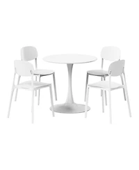 WestinTrends 5-Piece Indoor Outdoor Metal Round Patio Dining Table Set With Stackable Resin Patio Side Chairs