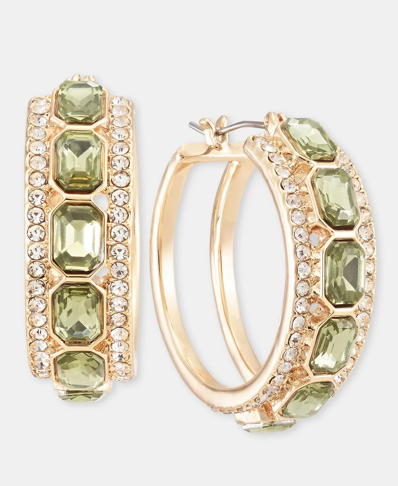 Anne Klein Small Pave & Emerald-Cut Stone Hoop Earrings, 0.6"