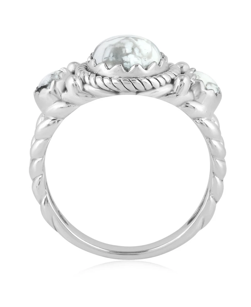 American West Jewelry Sterling Silver White Howlite 3-Stone Ring