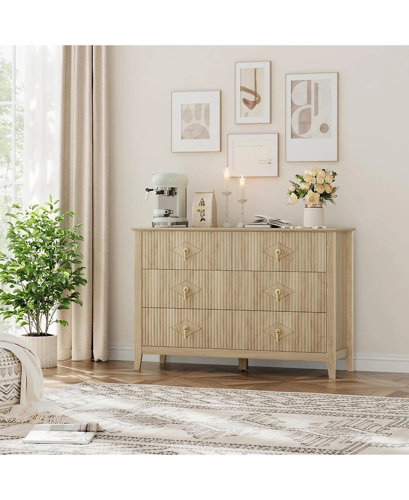 gaomon Dresser 48"W, 6-Drawer Modern Wood Chest with Metal Handles, Bedroom Storage Cabinet Tv Stand for Living Room