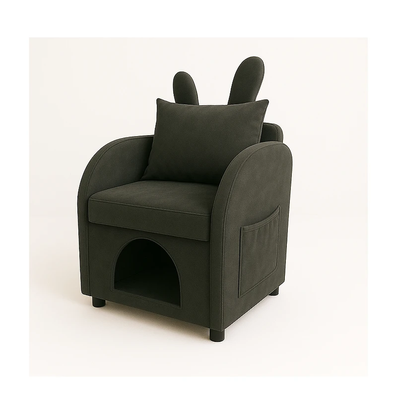 Cesicia Bunny-Ear Pet-Friendly Armchair Sofa Chair with Side Pocket, Scratch-Resistant Fabric, Built-in Cat & Dog Hideaway