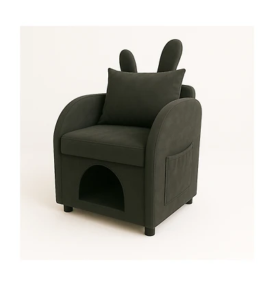 Cesicia Bunny-Ear Pet-Friendly Armchair Sofa Chair with Side Pocket, Scratch-Resistant Fabric, Built-in Cat & Dog Hideaway