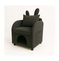Cesicia Bunny-Ear Pet-Friendly Armchair Sofa Chair with Side Pocket, Scratch-Resistant Fabric, Built-in Cat & Dog Hideaway