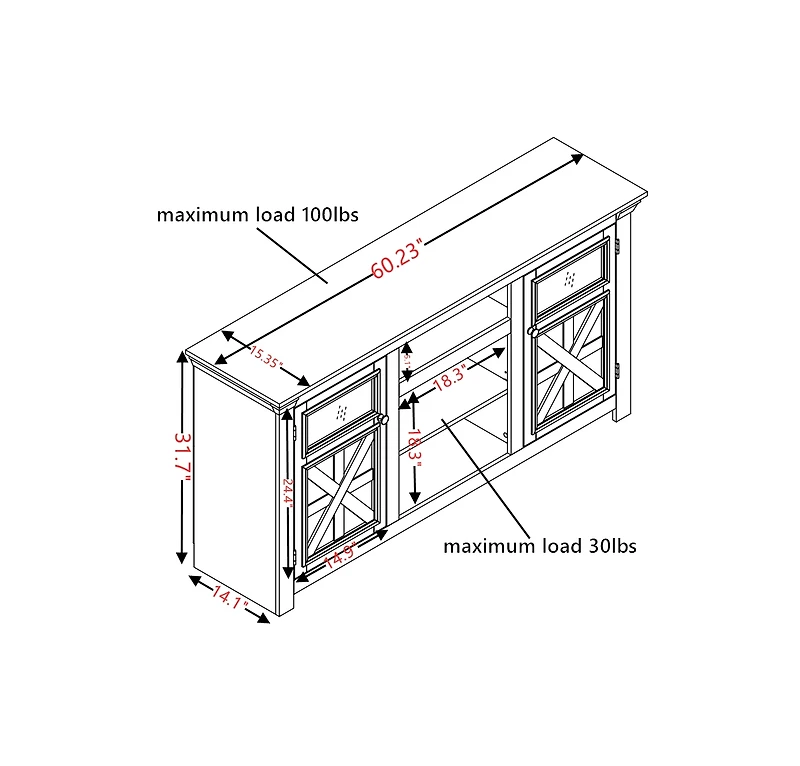 Streamdale Farmhouse Tv Stand, Modern Farmhouse Media Console, 60"W x 31"H
