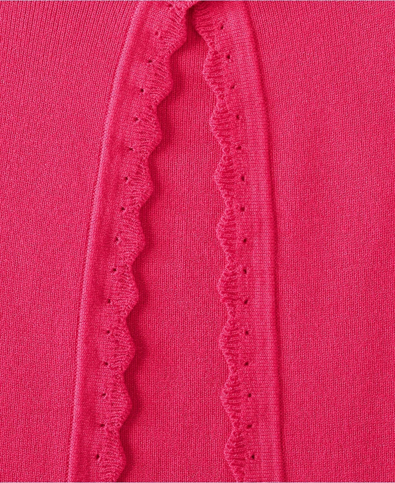 Lands' End Women's Blend Scallop Edge Fitted Cardigan Sweater - Set Top