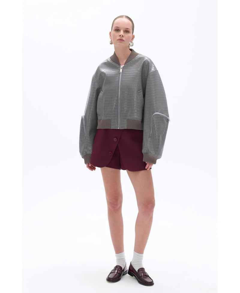 Nocturne Women's Faux Leather Bomber Jacket