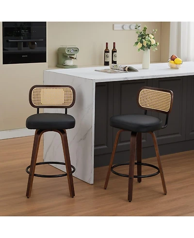 Streamdale Furniture Rattan Counter Height Swivel Bar Stools (Set of 2)