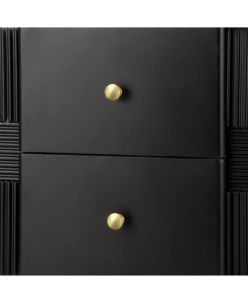 Streamdale Furniture Modern Black Nightstand with Fluted Drawers & Gold Accents