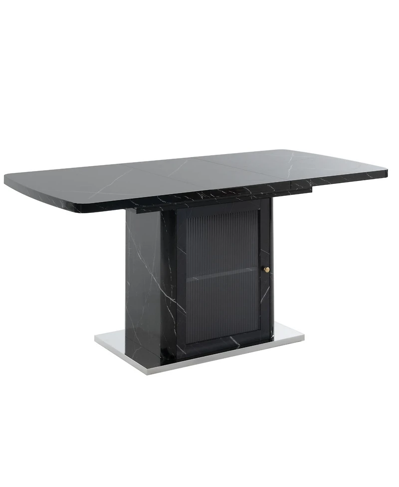 Streamdale Furniture Modern Extendable Black Marble Dining Table with Storage
