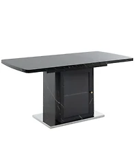 Streamdale Furniture Modern Extendable Black Marble Dining Table with Storage