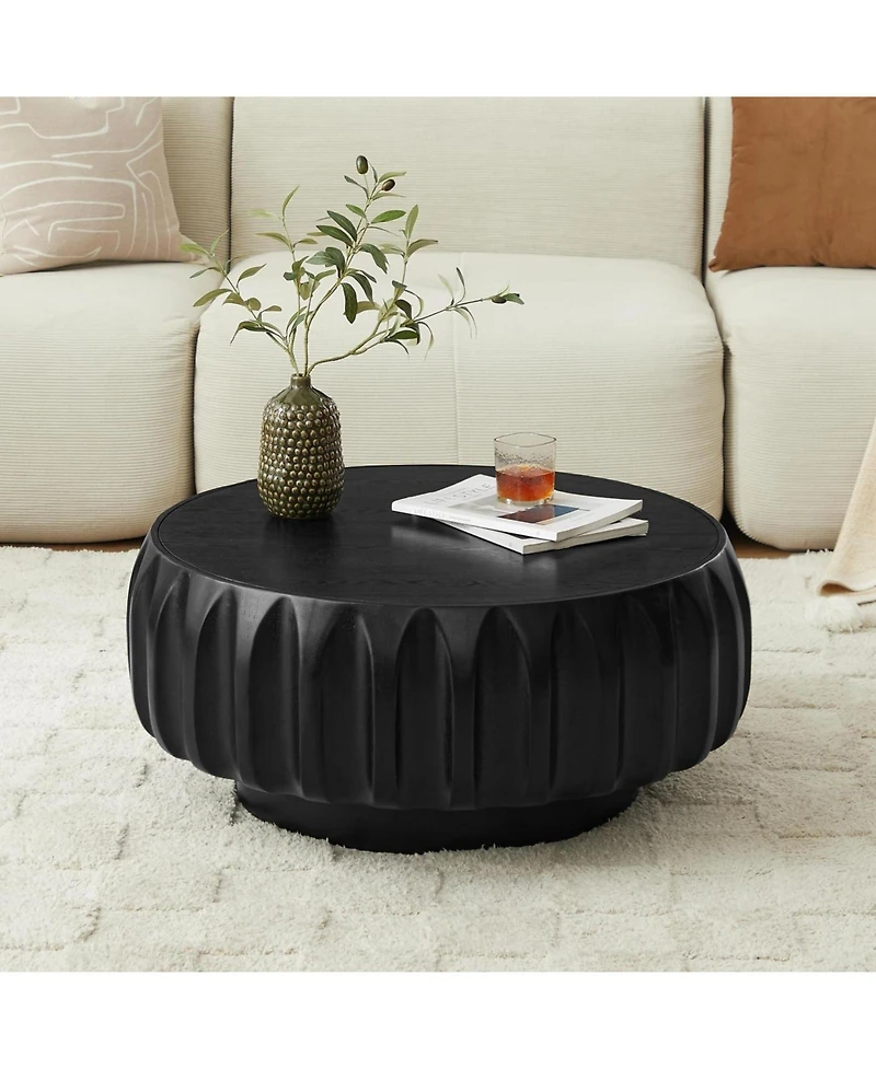 Streamdale Furniture Round Solid Wood Carved Coffee Table with Elegant Sculptural Design