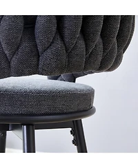 Streamdale Furniture Rotating Stools - Cotton Linen Cushions Black Iron Frame