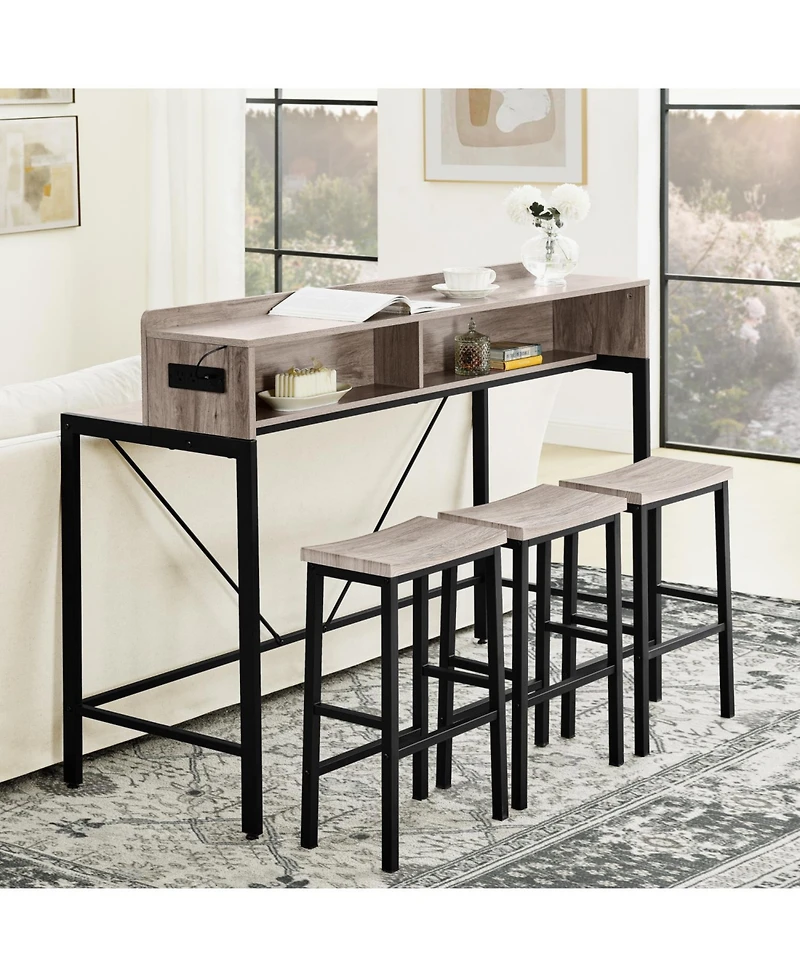 Streamdale Furniture 59" Bar Table Set with Power Led & 3 Stools