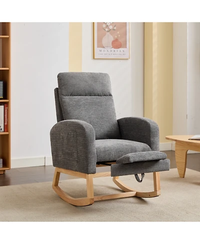 Streamdale Furniture Teddy Rocking Chair with Wood Legs & Side Pocket