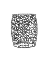 Streamdale Furniture Aluminum Drum End Table with Intricate Design-Silver Nickel
