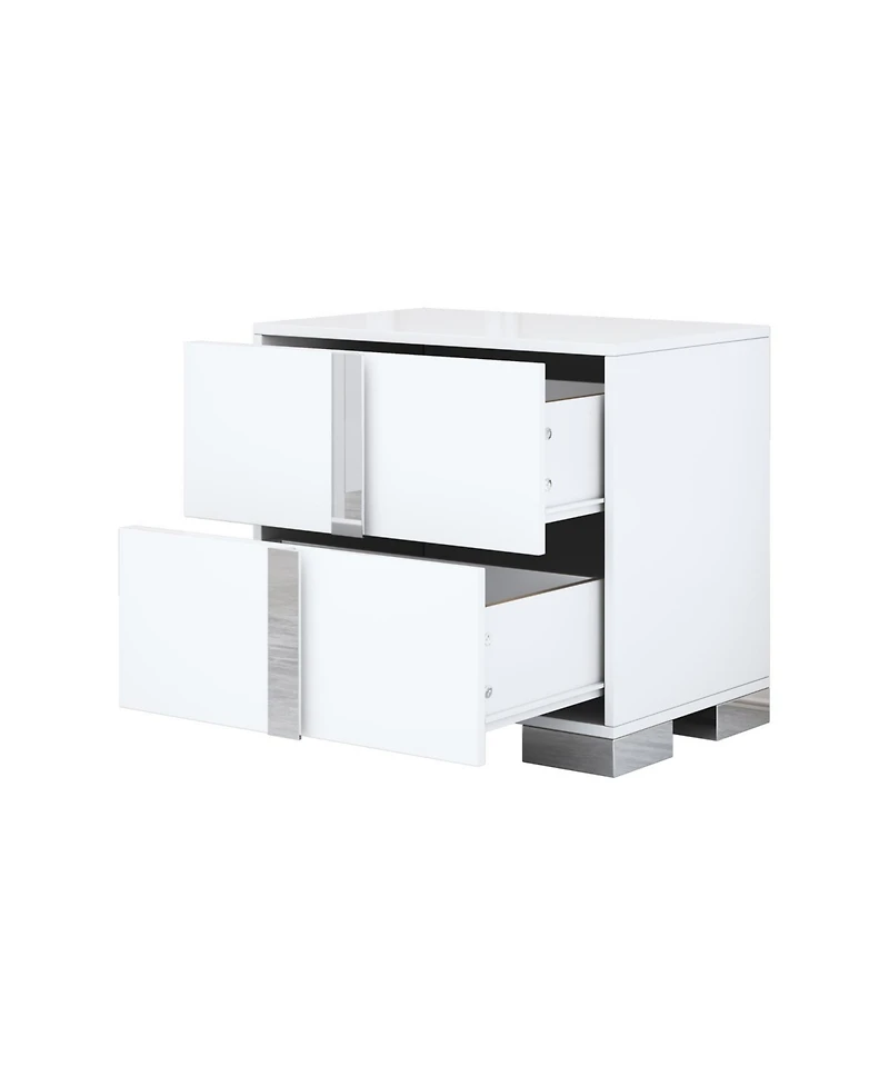 Streamdale Elegant White Mirrored Nightstand with 2 Drawers
