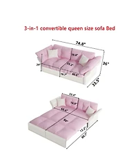 Streamdale Furniture Queen Pull Out Sofa Bed, 3-in-1 Convertible Sleeper, Tufted Velvet Loveseat, Pink