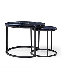 Streamdale Furniture Nesting Coffee Tables - Black Top Marble Pattern