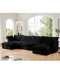 Streamdale Furniture Slipcovered U Shape Sectional Sofa - Black Corduroy