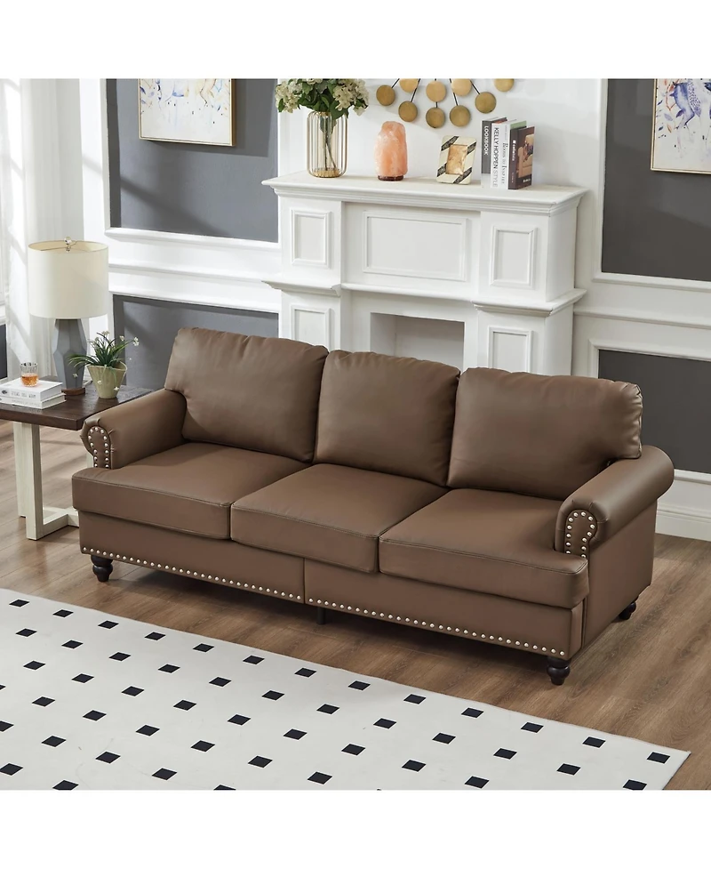 Streamdale Furniture 83" Modern Classic Brown Leather Sofa