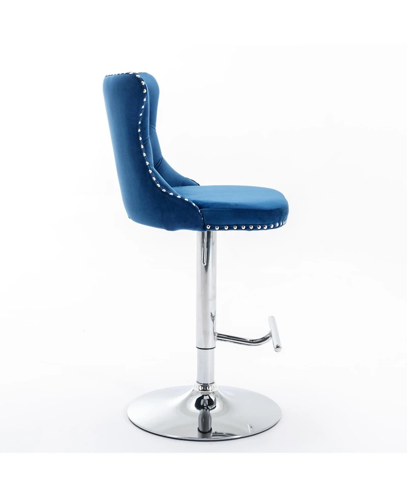 Streamdale Furniture Streamdale Swivel Velvet Barstools, Adjustable Height, Chrome Base, Set of 2